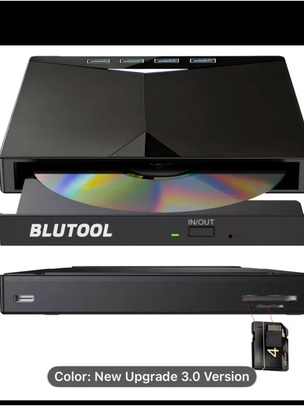 External USB 3.0 Black CD/DVD Drive with Card Reader